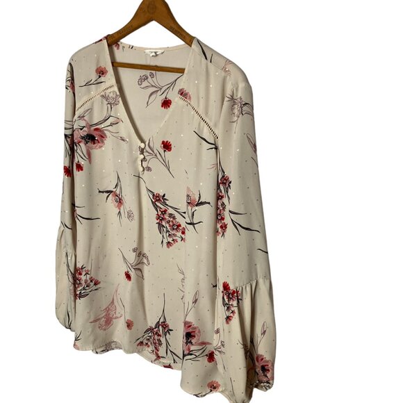 Maurices XL Cream Gold Chiffon Floral Pullover Lantern Sleeve Top Blouse Shirt - Picture 3 of 6